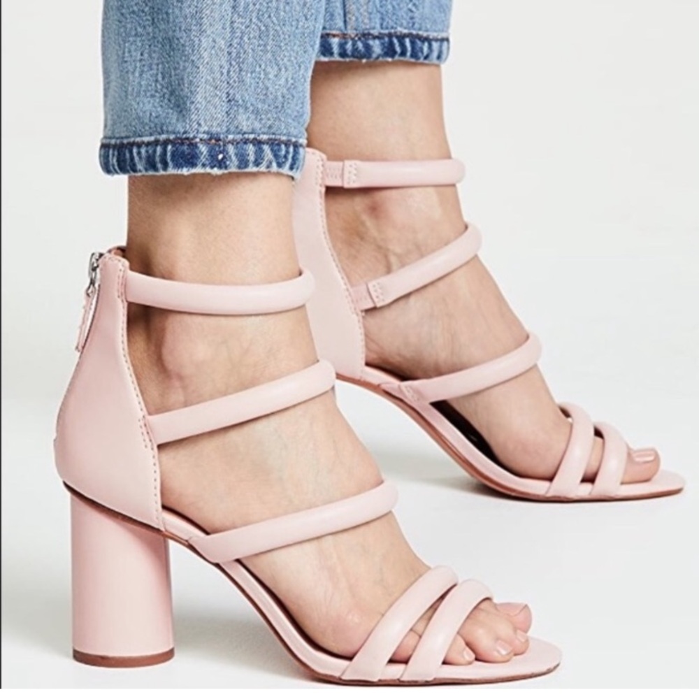 Rebecca‎ Minkoff Andree Tubular OpenToe Block Heels Women 6.5 Neutral Blush Pink